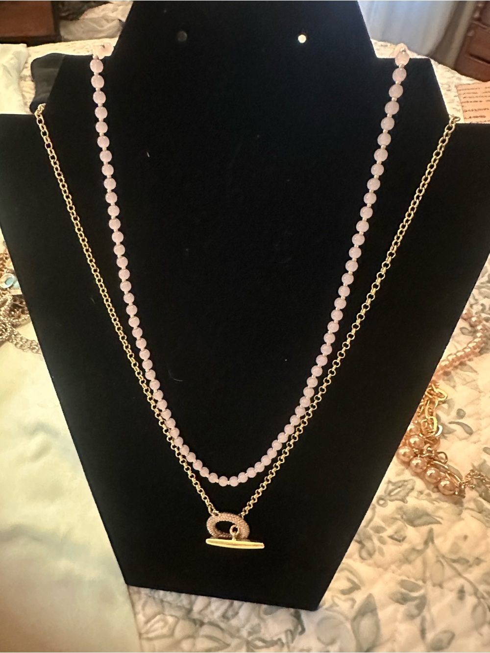 Target Gold-Tone Toggle Necklace with Light Pink Beads